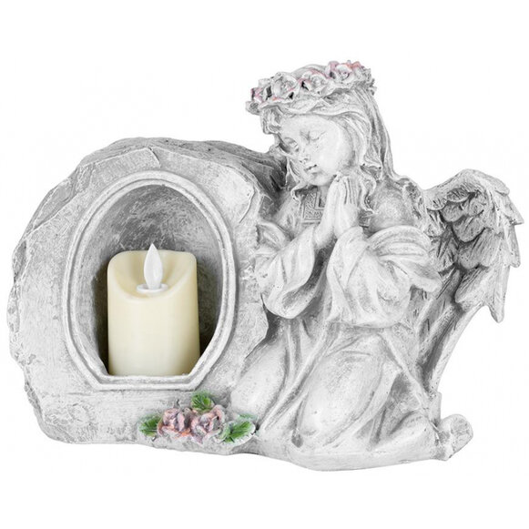Anjel modliaci so sviečkou, LED, polyresin, na hrob