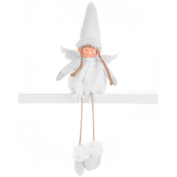 Anjelik s krídlami, látkový, biely 52 cm