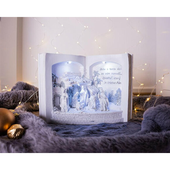 Betlehem v knihe, 3 LED, studená biela