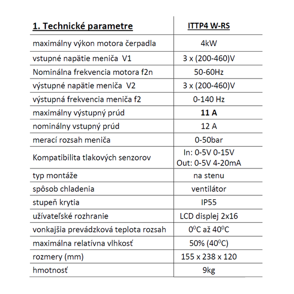 Frekvenčný menič ITTP 4kW-RS 400V