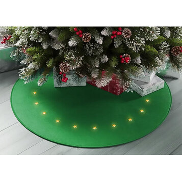 Koberec zelený, s hviezdičkami, 22 LED, teplá biela, 2xAA, 90 cm