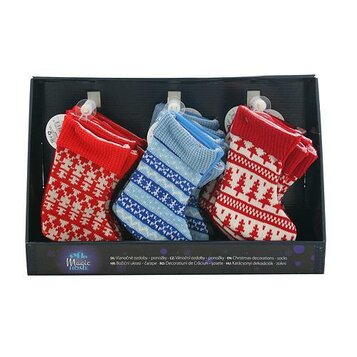 Ozdoba Vianoce, ponožka, červená, modrá, vianočný motív, Sellbox 30 ks