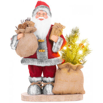 Santa s taškou a stromčekom, LED, 30 cm