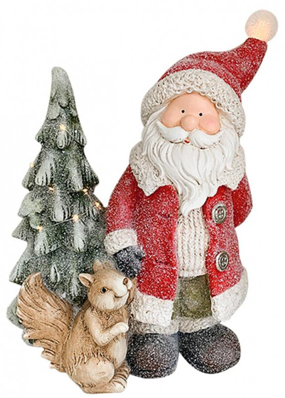 Santa s veveričkou a stromčekom, 1 LED, 2xAAA, keramika
