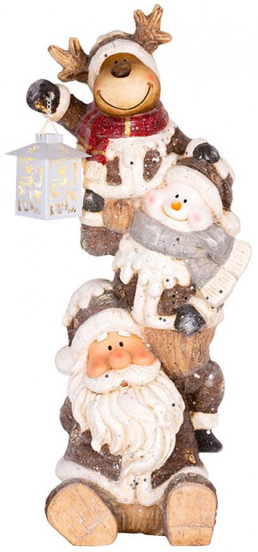 Santa, sob a snehuliak s lampášikom, 1 LED, 2xAAA, keramika, 29x24x66 cm