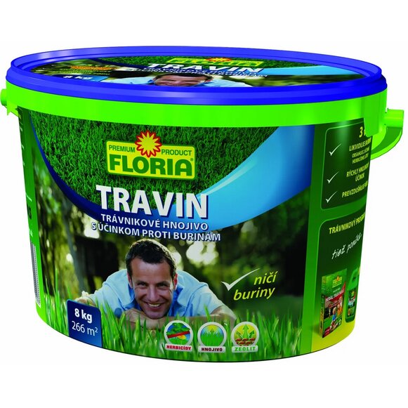 TRAVIN Trávnikové hnojivo s účinkom proti burinám 3v1 8kg
