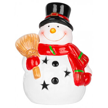 Usmiaty snehuliak, LED, terakota, 8,5x8,2x12,5 cm