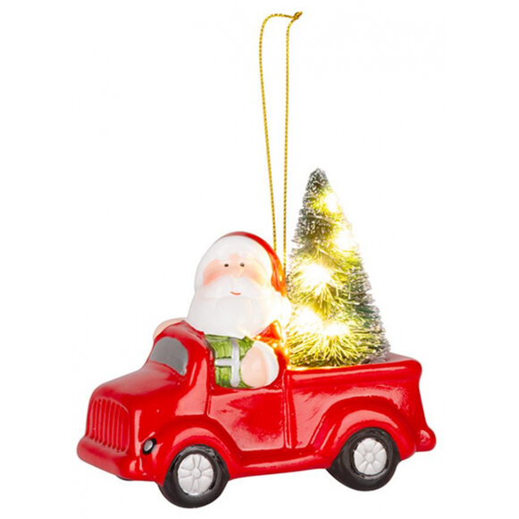 Santa v aute, LED, terakota, 12,5x6x11,8 cm
